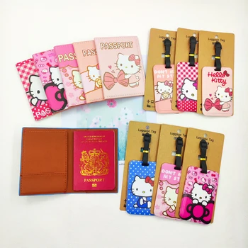 1Set Hello Kitty paspoorthoes en bagagelabels Reispaspoorthouder Bagagelabel Meisjes Business ID-kaarthouder Bagagelabel