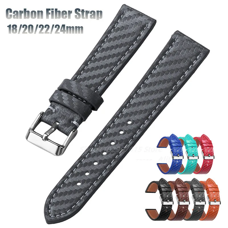 Carbon Fiber Genuine Leather Watch Band 18mm 20mm 22mm 24mm Carbonfiber Grain Bracelet Watch Strap for Samsung for Huawei