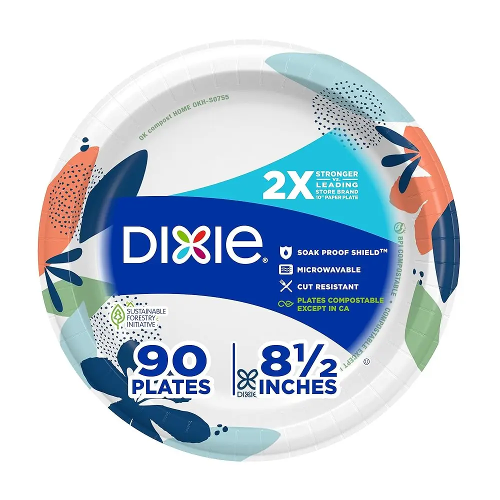 

Medium Paper Plates, 8.5 Inch, 90 Count, 2X Stronger*, Microwave-Safe, Soak-Proof, Cut Resistant, Disposable Plates For Ever
