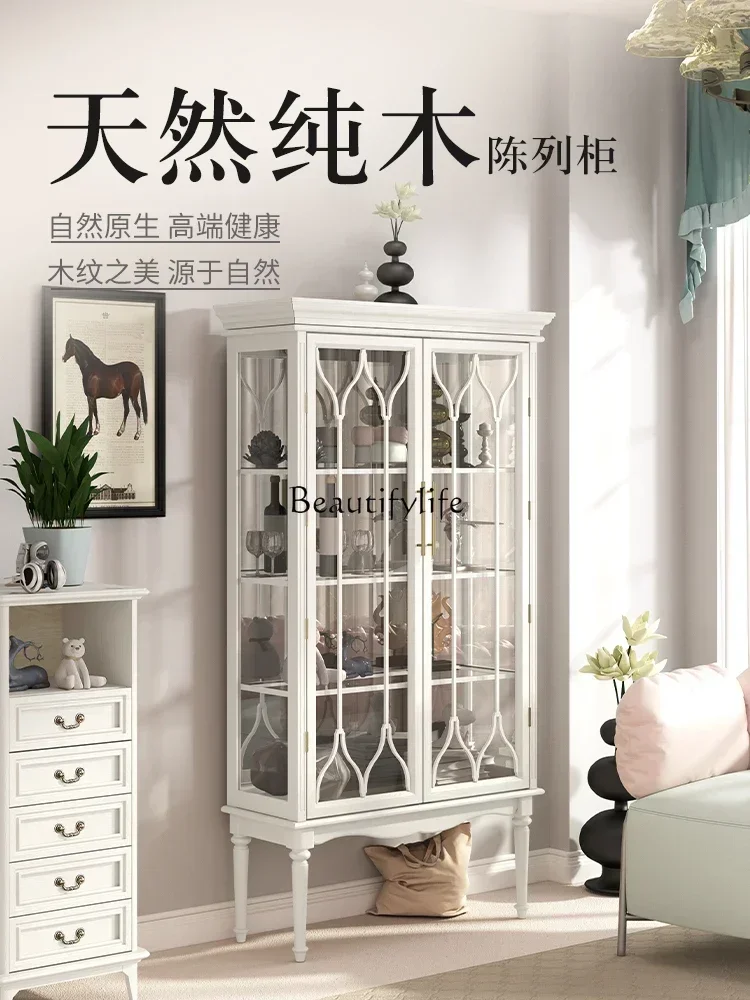 

yj9Pure solid wood French retro American light luxury villa living room glass wine cabinet locker