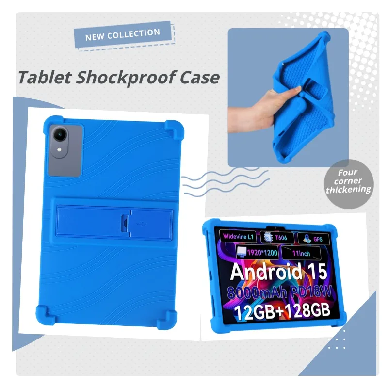 For lnfinix Xpad 30E 11 Inch Tablet computer protective cover silicone tape bracket case [Kids Friendly] 4 Corners Thicken