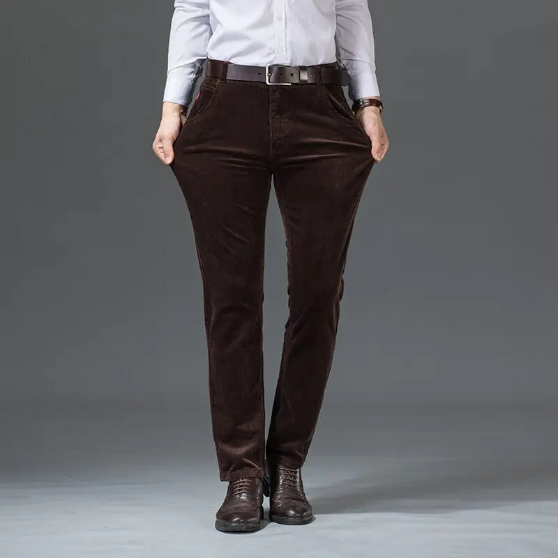 Pantalon décontracté en velours côtelé vintage pour hommes, coupe couvertes, fermeture éclair, tout match, vêtements d'affaires, document solide, automne, hiver