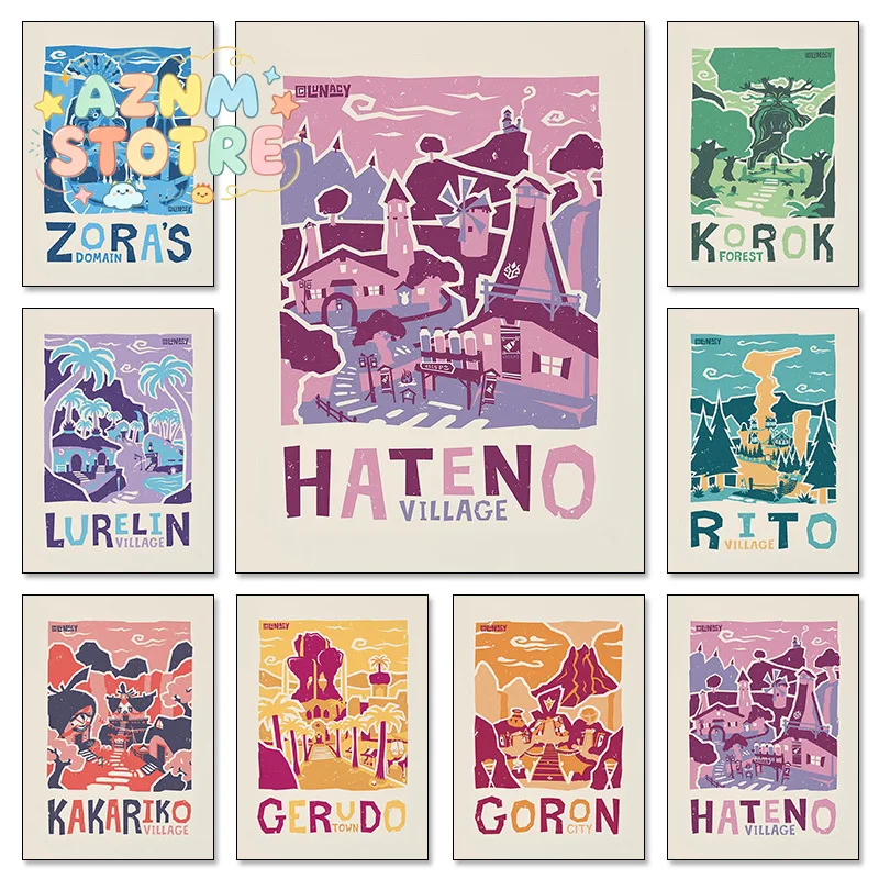 Póster de videojuego Legend sin marco, impresiones artísticas de paisajes de viaje de Zelda, póster de Breath of The Wild para sala de juegos, 1 ud.