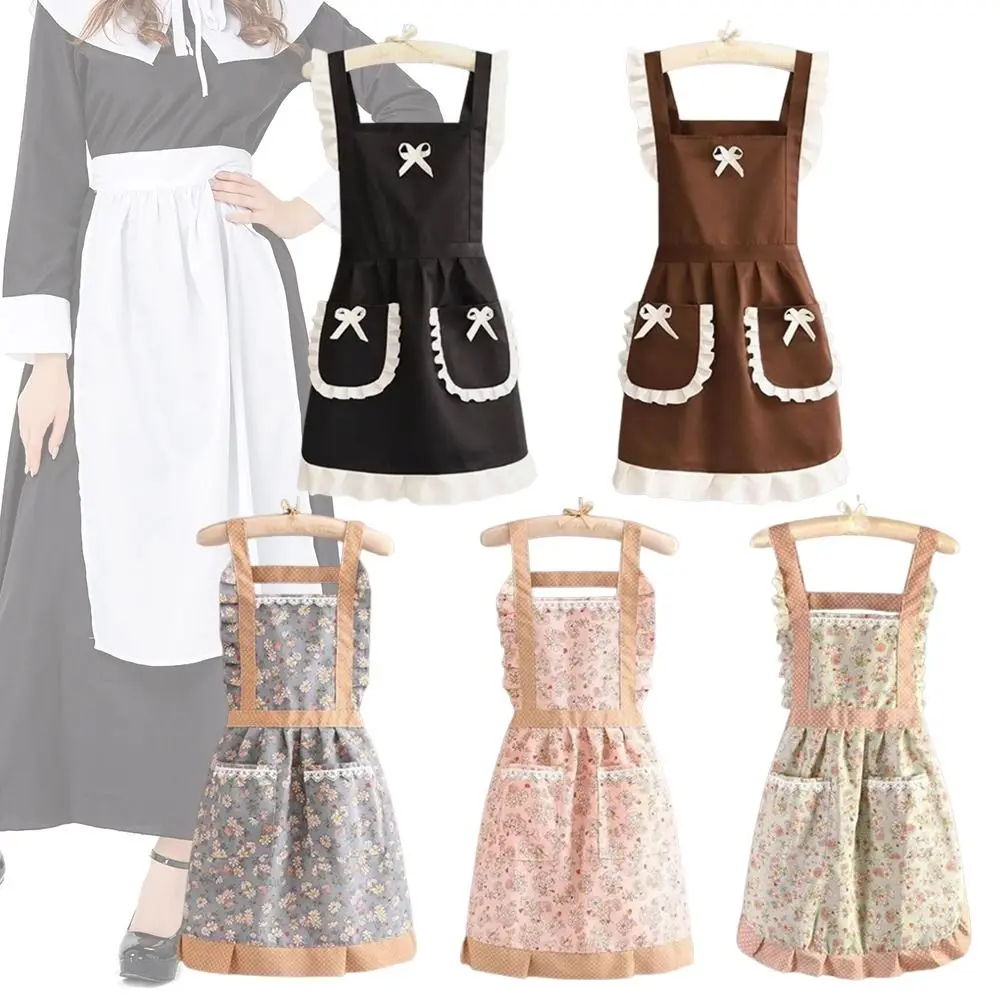 

1Pcs New With Waistband Japanese Apron Baking Florist Cross Back Kitchen Cooking Aprons Housework Maid Dress Apron Women