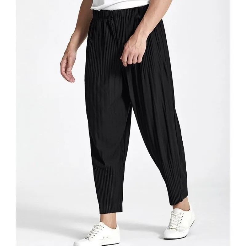 Miyake Original Men's Pleated Lantern Pants 2025 Spring Summer Haren Trousers Men's Pants Loose Casual  Nine-minute Pants