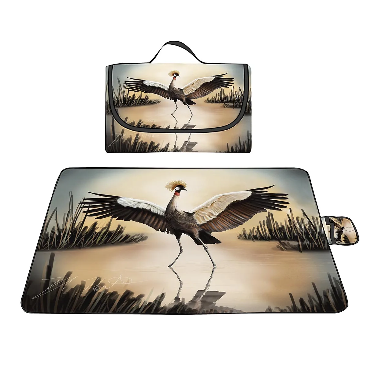 Chinese Red-crowned Crane Sandproof Picnic Blanket,Beach Mat Outdoor Waterproof Oxford Picnic Mat for Camping on Grass,Hiking