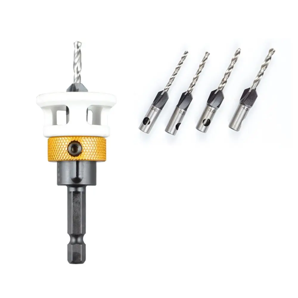 With Depth Stop Countersink Drill Bits Set 6.25mm Shank Replaceable Drill Bits Router Bit Carbon Steel Adjustable