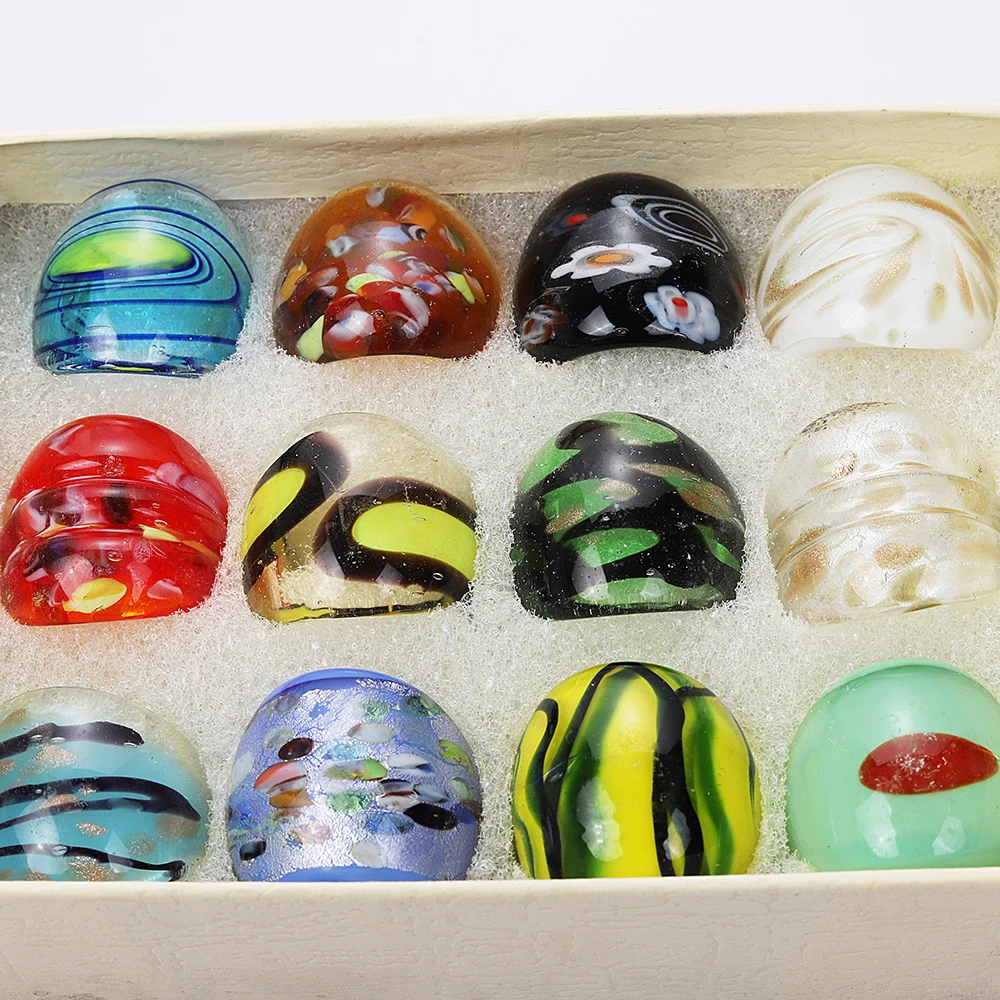 Wholesale Lots 12Pcs Summer Mixed Styles Murano Glass Lampwork Ring Birthday Men Women\'s Wedding Party Valentine Fashion Jewelry