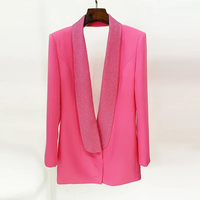 Traje largo de cristal blanco para mujer, Blazer Sexy sin espalda, chaqueta hueca, abrigo de lujo para oficina, traje de fiesta, vestido de graduación, Primavera