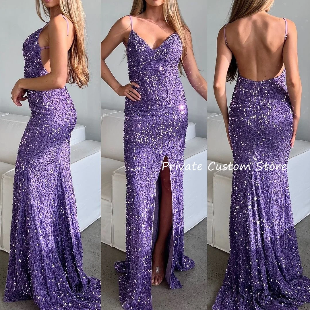 

Purple Sequins Prom Dresses Saudi Arabia Women Mermaid Evening Dress vestidos de gala vestidos de fiestas elegantes mujer 2024