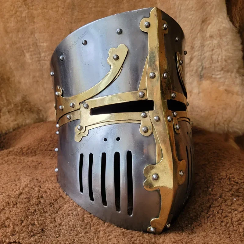 Medieval Crusader Knight Great Helmet Steel Templar Reenactment LARP Castilian Greathelm