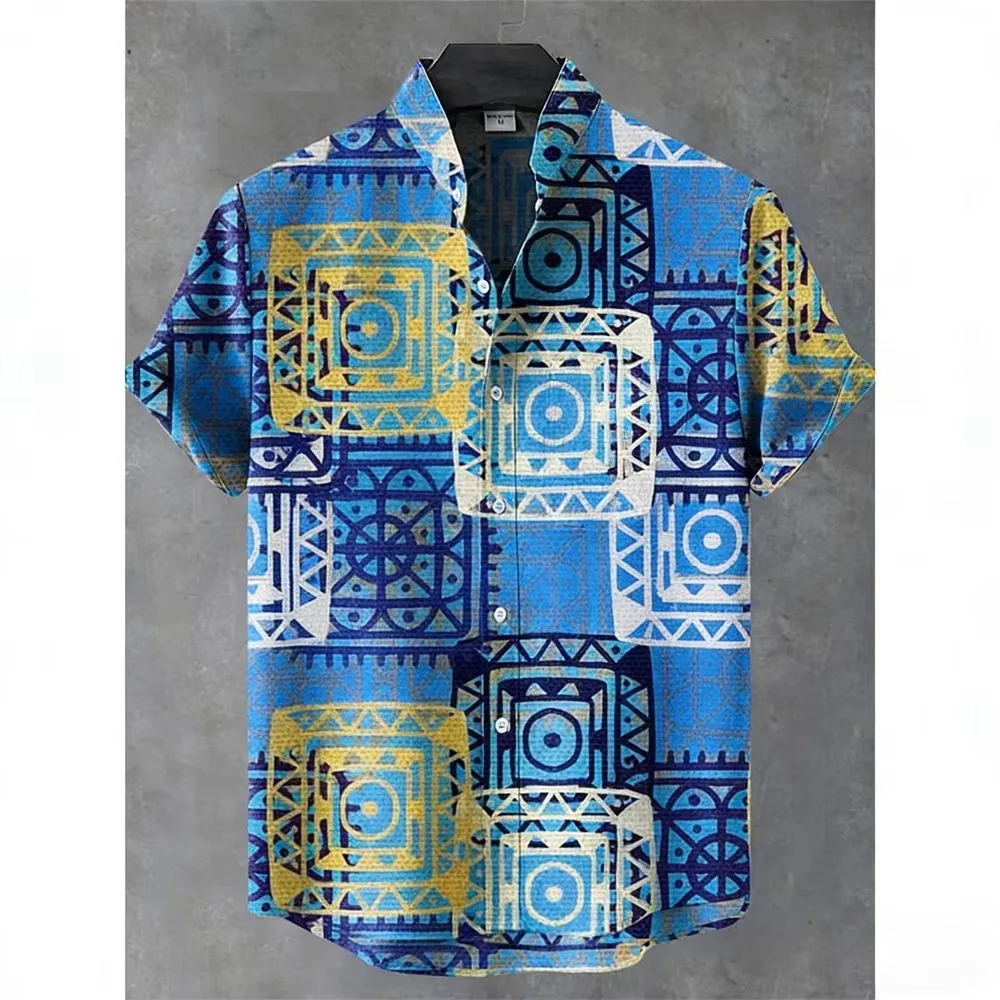 Men's Short-Sleeve Linen Casual Shirt, Colorful High-Definition Printed Shirt, Hawaiian Vacation Social Shopping Men's Clothing
