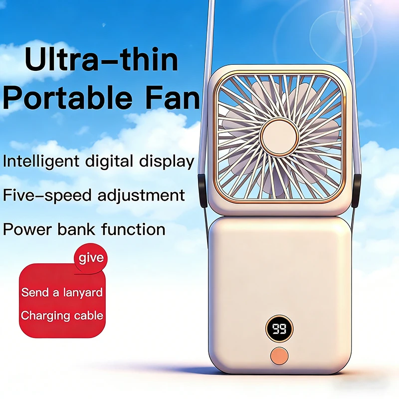 

Mini Stylish Portable Mini Fan with Built-In Makeup Mirror Usb Rechargeable Digital Display Power for Outdoor Use Portable Fan