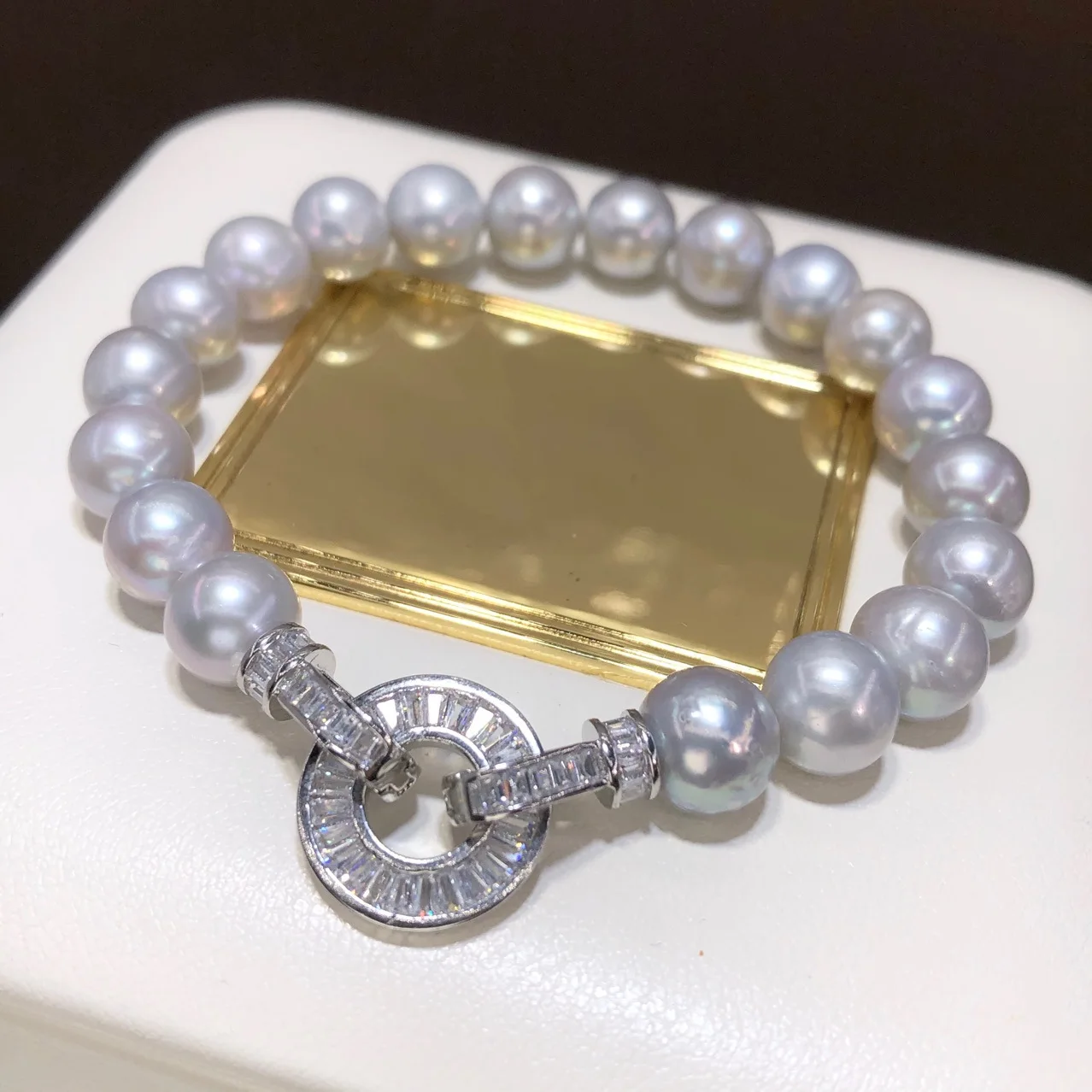 

Потрясающий браслет из натурального серого жемчуга AAAA 8-9 мм, эластичный, с застежкой, 7.5-8 дюймов + браслет из серебра 925 пробы