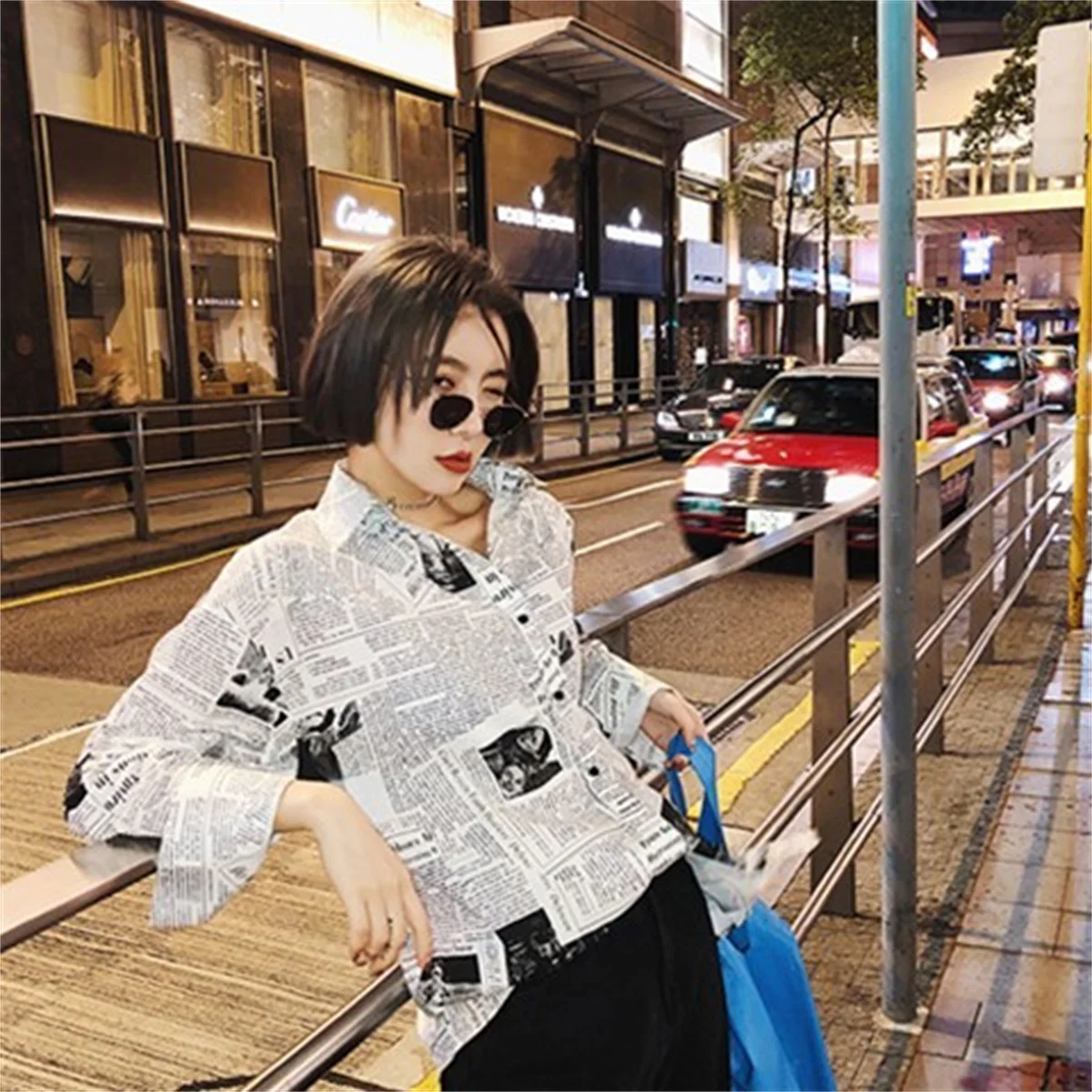 

2025 Shirt Blouse Simple Thin Newspaper Print Shirt Summer Loose Shirt Top Women Solid Color Sun Protection Shirt Streetwear