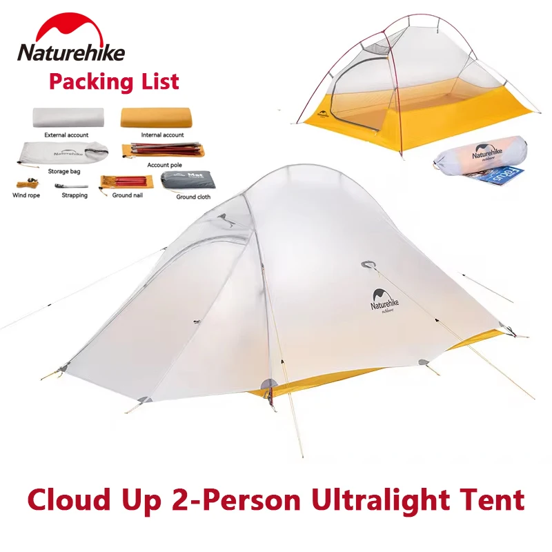 

Naturehike Upgraded Cloud Up 2 Ultralight Tent Free Standing 10D Fabric Camping Hiking Tourist Tents Portable For 1-2 Person