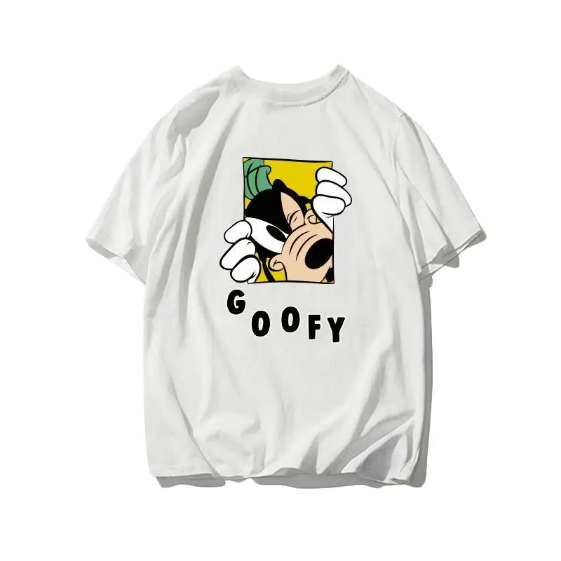 

Disney Goofy White T Shirt Men Women 2025 Summer Cotton Casual Tops Baseball Bat Sport Pose Orange Cap Blue Pants Goofy Ball