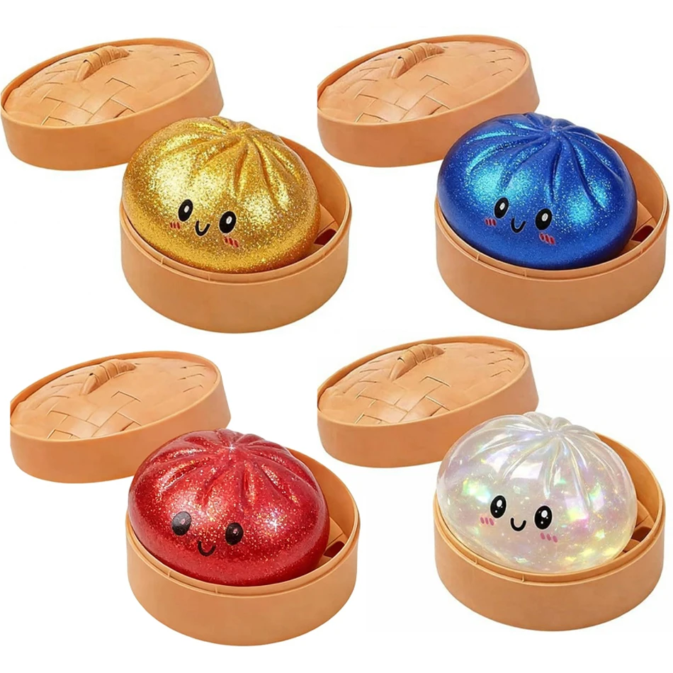 Juguete Antiestrés de Dumplings Blandos, Juguete Sensorial de Alimentos Simulados Coloridos, Panecillos Rellenos al Vapor, Juguetes de Masa de Levadura de Levantamiento Lento para Apretar