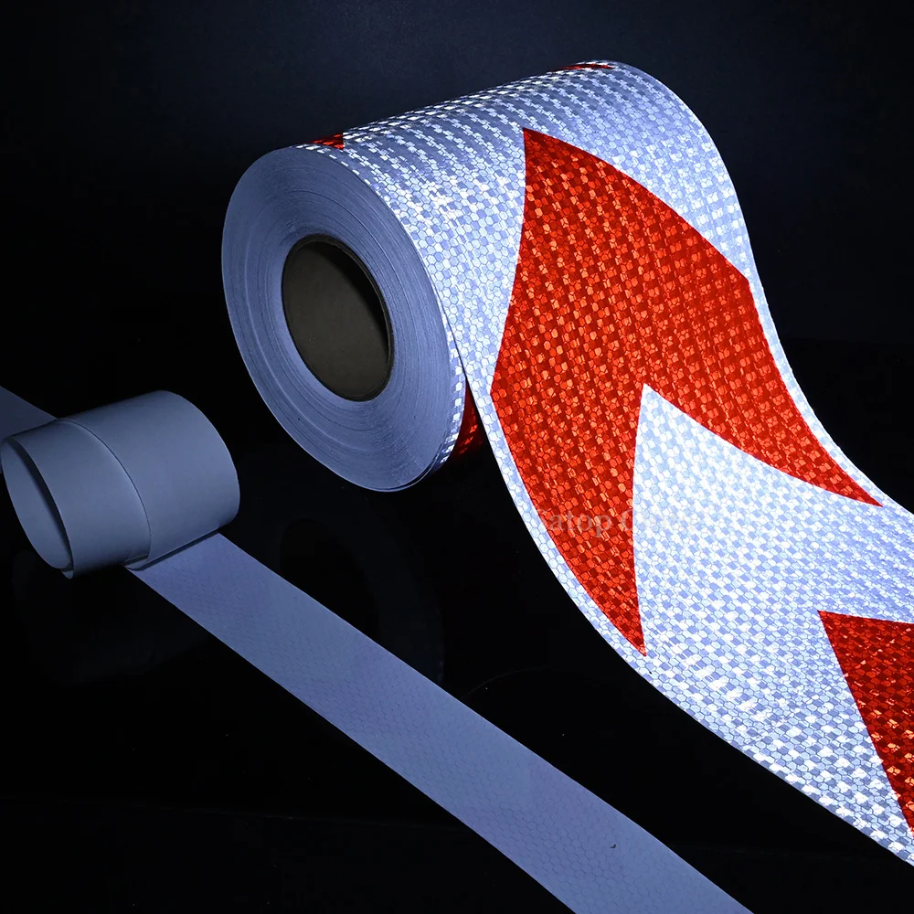 20cm*5M Red White Arrow High Visibility Reflective Tape Waterproof  Adhesive Conspicuity Safety Reflector Warning Film For Truck