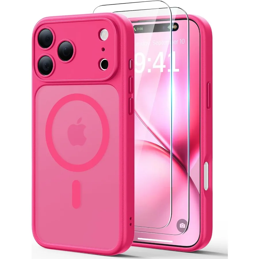 

Розовый полупрозрачный матовый магнитный чехол для телефона с комплектом защитных экранов для iPhone 17 Pro, совместимый с полной защитой камеры