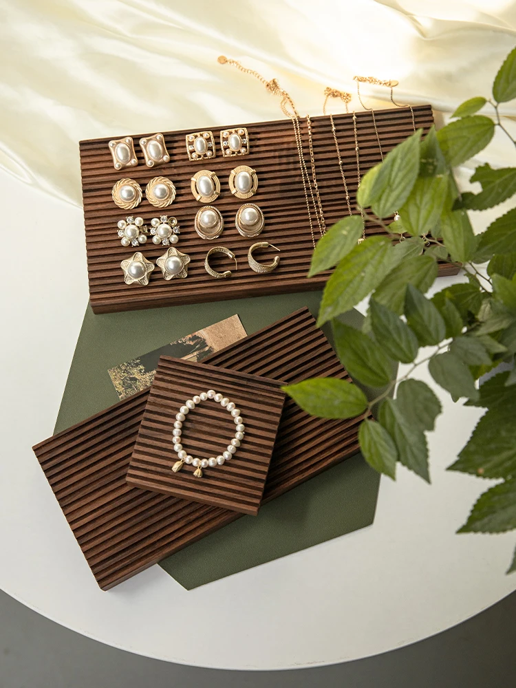 Walnut Earring Display Stand Solid Wood Vertical Texture Photography Props Decoration Display Background Plate