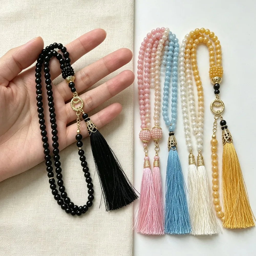 Colorful Middle Eastern Beaded Wrap Bracelet Tassel Pendant Faux Pearl Simple Hand String Bohemian Jewelry Gift