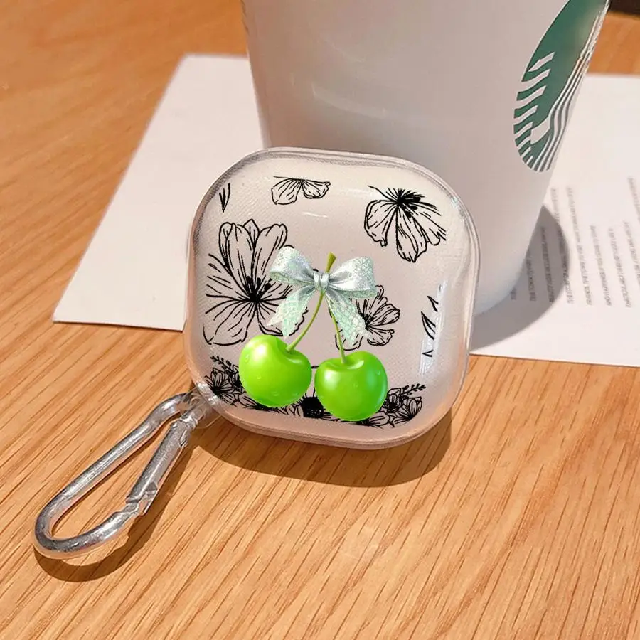 Cherry Sweet Lace Clear Earphone Cases Cover With Hook Case For Samsung Galaxy Buds Live 3 FE 3Pro 4 Pro 2 4Pro 2Pro
