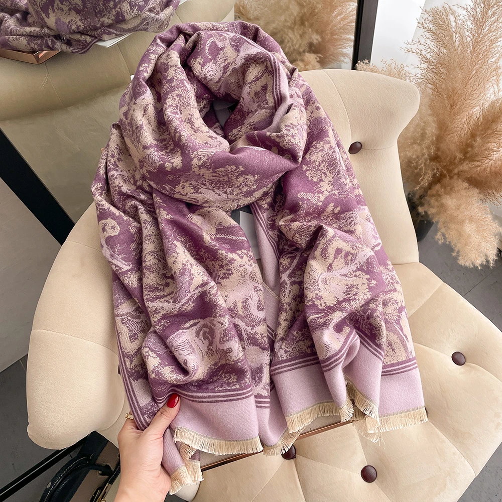 Luxury Blanket Wraps Cashmere Pashmina Shawls Warm Hijab Scarf Winter Women Female Foulard Bandana Brand Thick Scarves