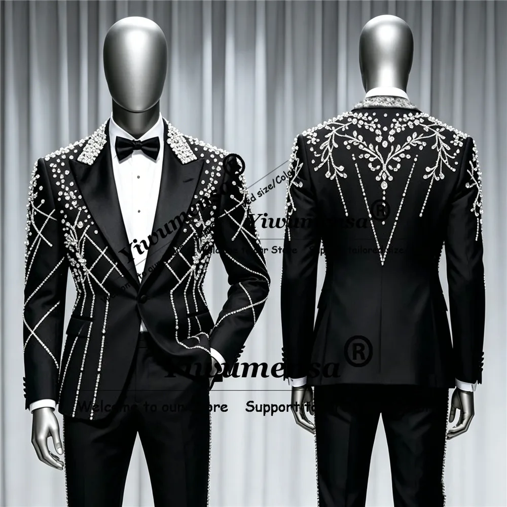 Male Fashion Diamond Beaded Suits For Wedding Single Breasted Jacket Pants 2 Pieces Sets Groom Formal Wear Tuxedos Attires 2026