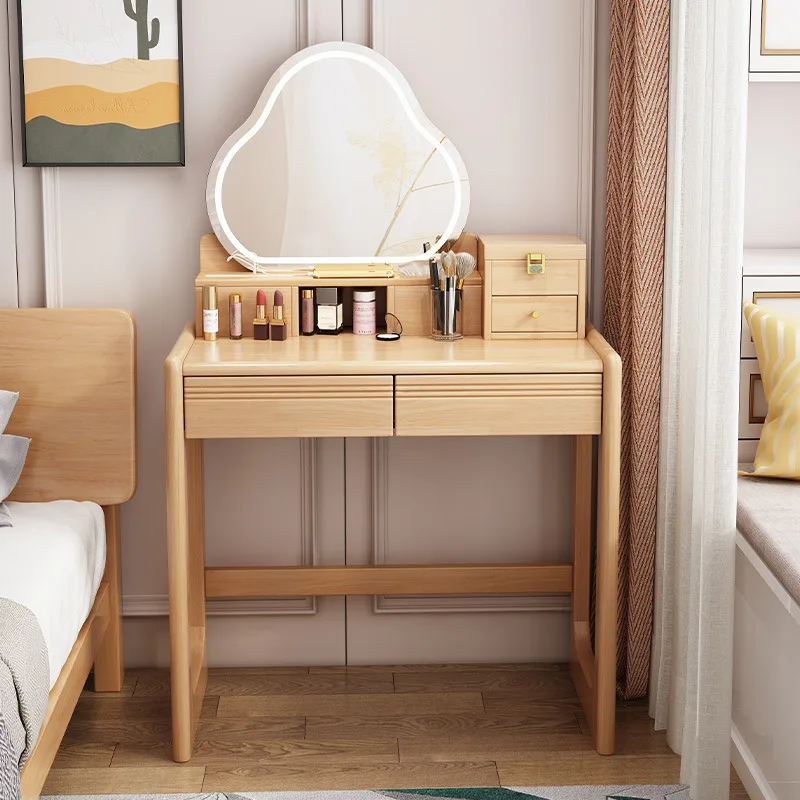 

Nordic solid wood dresser, small apartment bedroom modern simple and e****mical dresser, makeup table Internet celebrity dresser