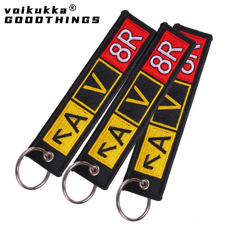 Aviation Gift Double-sided Embroidery Pilot AV8R Airport Taxiway Pattern Memorial Key Chain Keychain Rectangle Keyring Wholesale