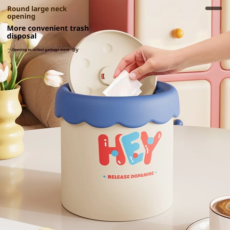 Stylish Creative Compact Plastic Swing Lid Desktop Waste Bin Trash Can with Cover for Home Bedroom Student Dormitory Office