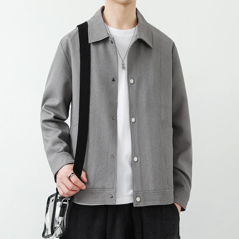 Spring And Autumn Jacket Men's Simple Lapel Solid Color Coat Men's Retro Versatile Short Top Coat