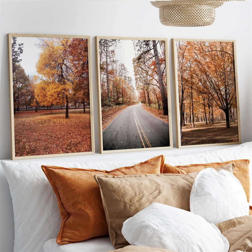 Juego de 3 estampado de bosque otoñal, fotografía de paisaje otoñal, arte otoñal, conjunto de impresión de otoño de granja rústica, arte de pared, sin marco