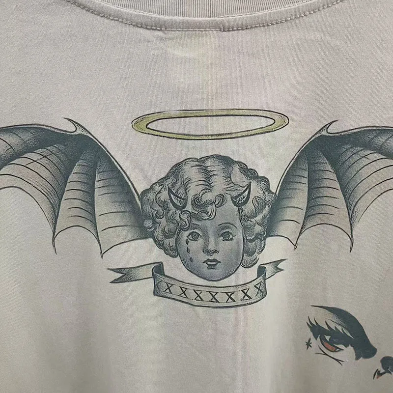 الكرتون الرسومات الكتابة على الجدران طباعة الاسمنت الأبيض قاعدة تي شيرت المحملة الرجال النساء أعلى جودة القطن المتضخم سانت بأكمام طويلة تي شيرت