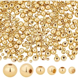370pcs 18K Gold Filled Beads 3/4/6mm Round Beads Smooth Round Beads Seamless Ball Beads Brass Loose Beads Metal Beads