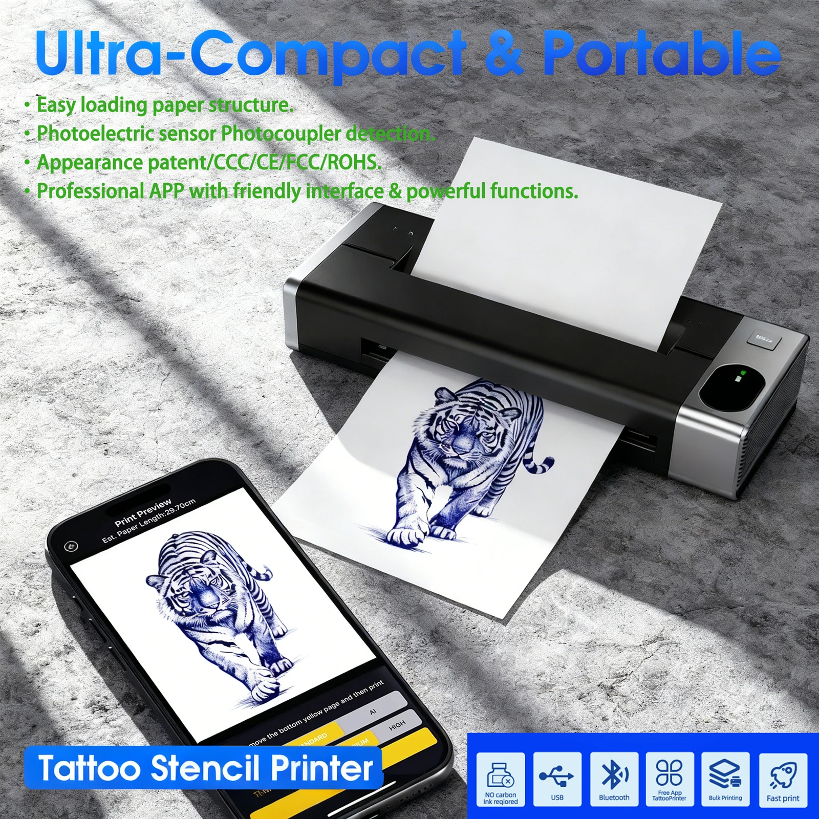 

Audersigt Tattoo Transfer Stencil Printer Compatible with Phone/PC, Suitable for Tattoo Artists &Beginners