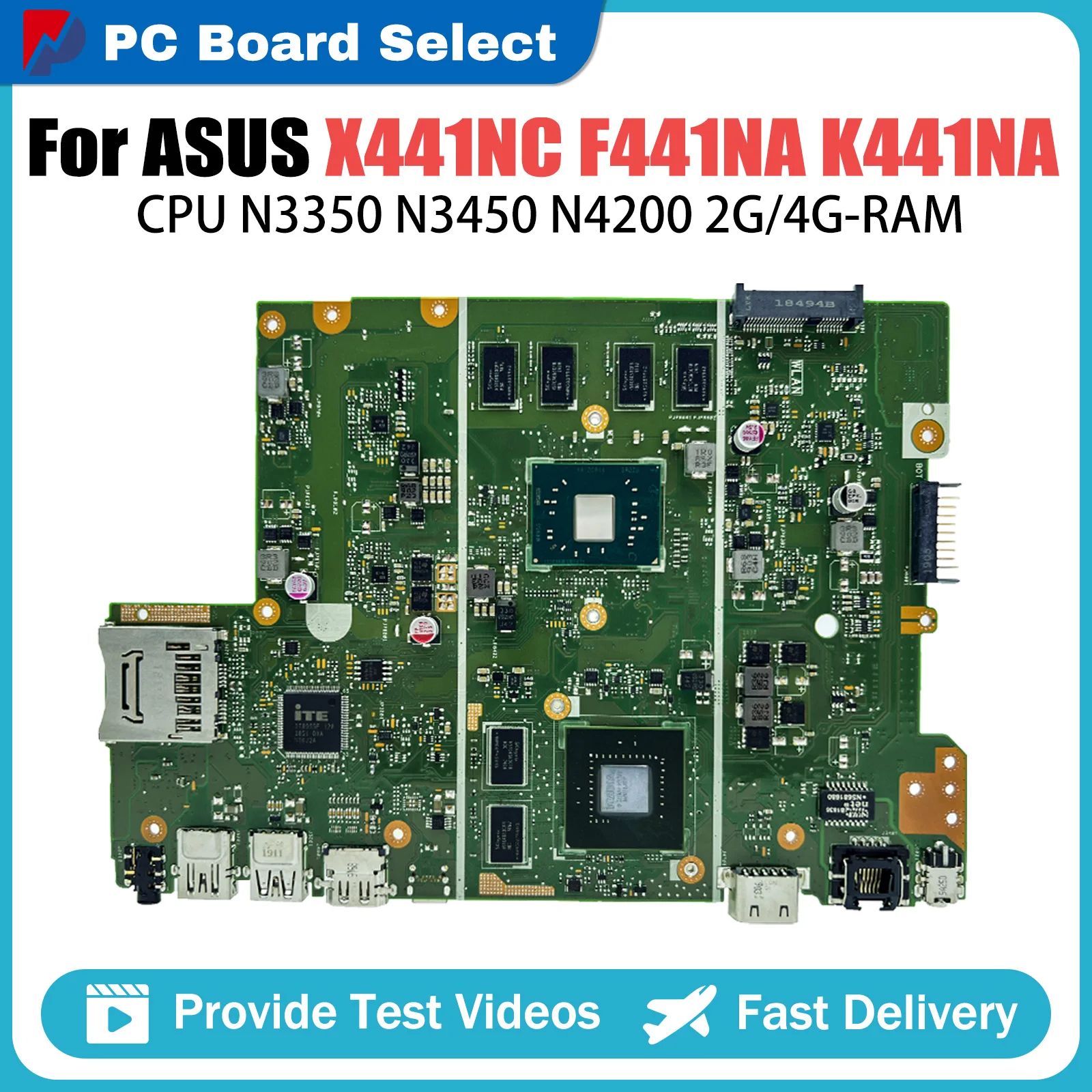 X441NC Mainboard For Asus X441NA X441N A441N F441NA K441NA Laptop Motherboard N4200 N3350 N3450 CPU 2G4G RAM