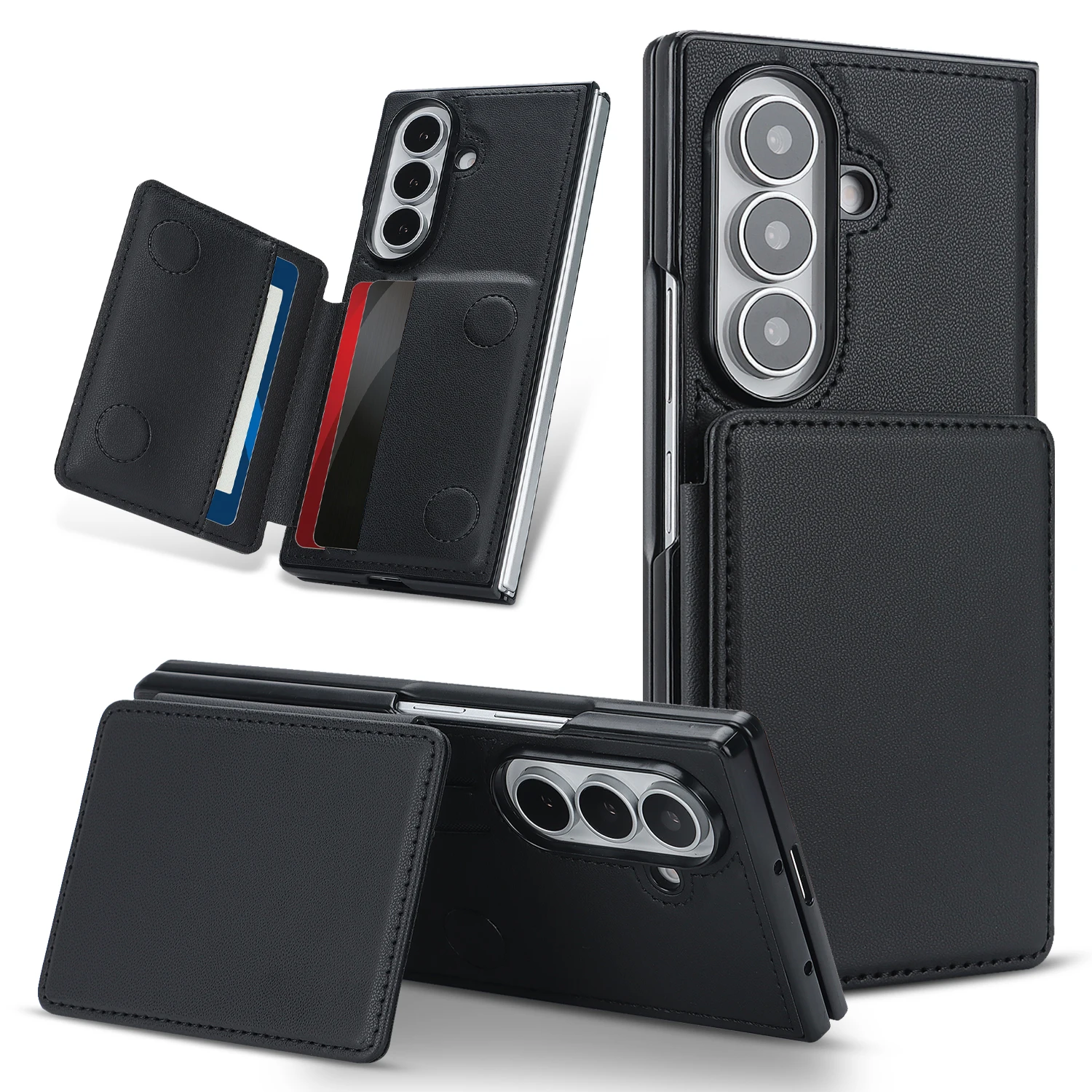 Shockproof Leather Card Holder Wallet Case For Samsung Galaxy Z Fold 8 Ultra, Slim Matte Flip Kickstand Protection Phone Cover