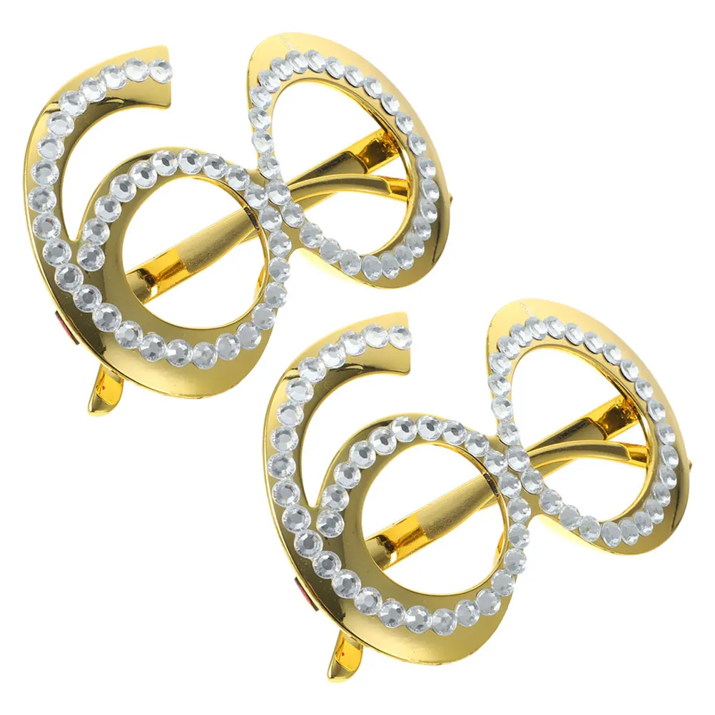 

2pcs Digital Glasses Birthday Eyeglasses Rhinestone Decor Plastic Party Photo Props Glitter Frame Novelty Eyewear For