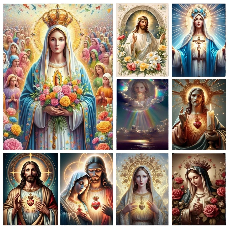 

5D Diamond Painting Religious Madonna Jesus Diamond Embroidery Mosaic DIY Full Round Cross Stitch Rhineons Home Decor Promotion
