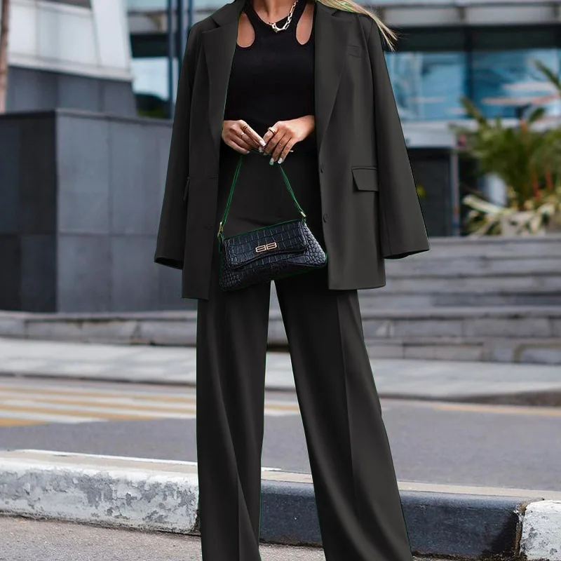 Office Business Suit Outfits Autumn Jacket Blazer Casual Wide Leg Pants Two-piece Fashion Women's Trousers Set