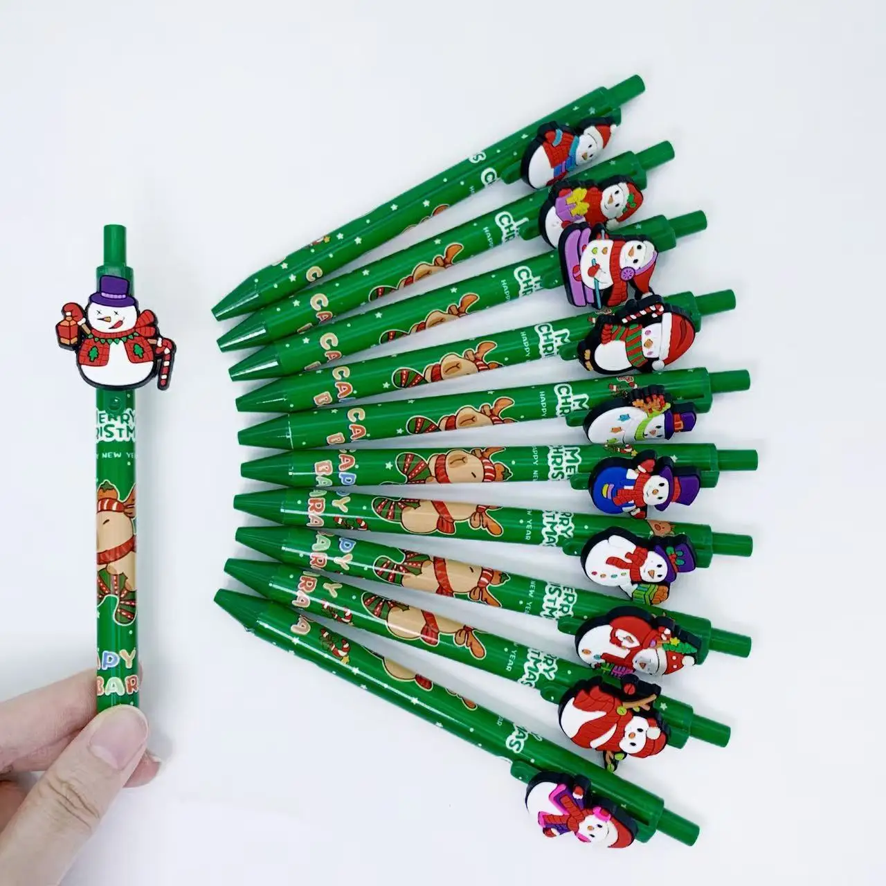 6 قطع/11 قطع من أقلام الكتابة على شكل كابيبارا الخضراء لعيد الميلاد، أقلام حبر جاف مبتكرة على شكل رجل ثلج #5