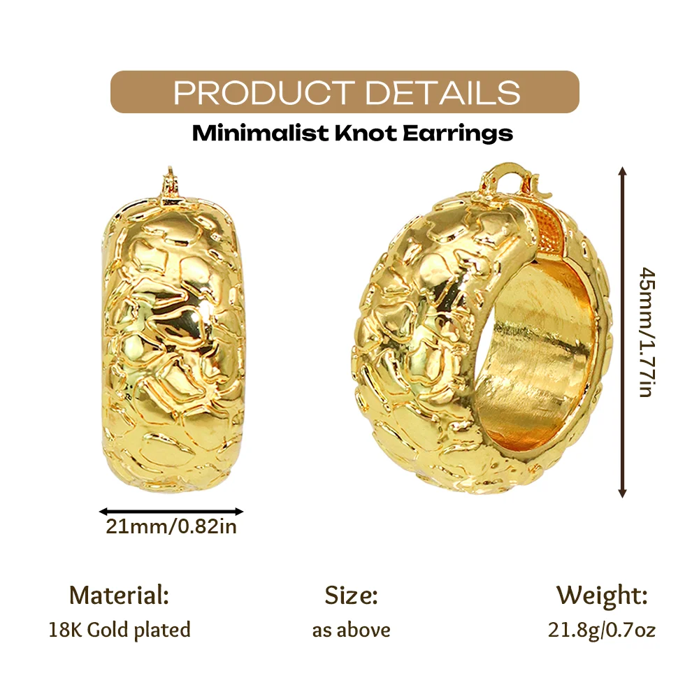 YTJX African Chunky Wide Hoop Earrings 18K Gold Plated Irregular Crackle Textured Huggie Earring Luxury Statement Women Jewelry view 2