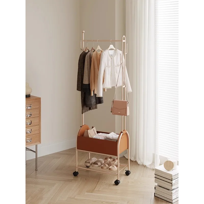 Home corner coat rack floor-to-ceiling bedroom living room multi-functional creative wheeled movable rotating shelf light luxury