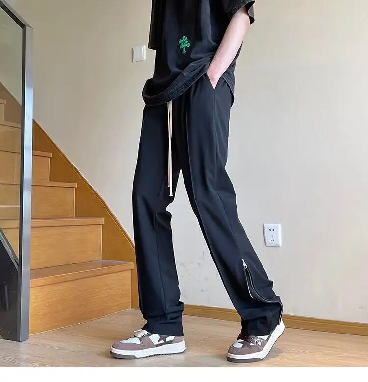 Calças com punho zip unissex primavera outono americano retro high street na moda estilo italiano calças sob medida
