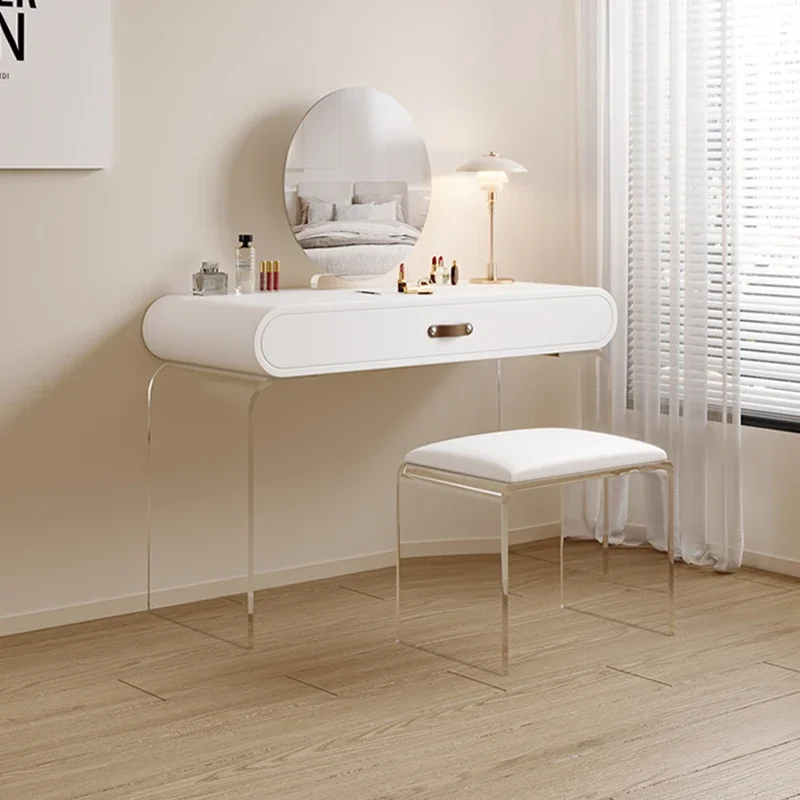 Makeup Vanity Table Set with Mirror and Light Silicon leather  Modern Makeup Vanity Dressing Desk with Drawers