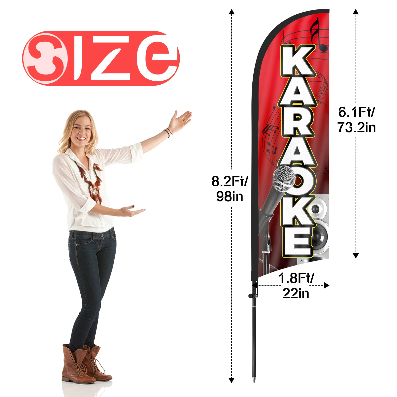 FSFLAG 1PCS 280CM The Karaoke Feather Flag with Flagpole Advertising Outdoor Banner Decoration for Businesse and Storefront