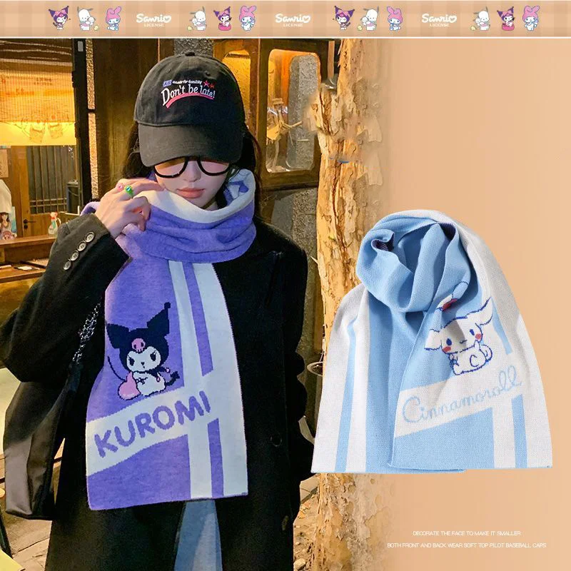 Sanrio Genuine Scarf Female Winter 2023 New Cute Hellokitty Mymelody Pachacco Kuromi Cinnamoroll Knitted Warm Bib Cape