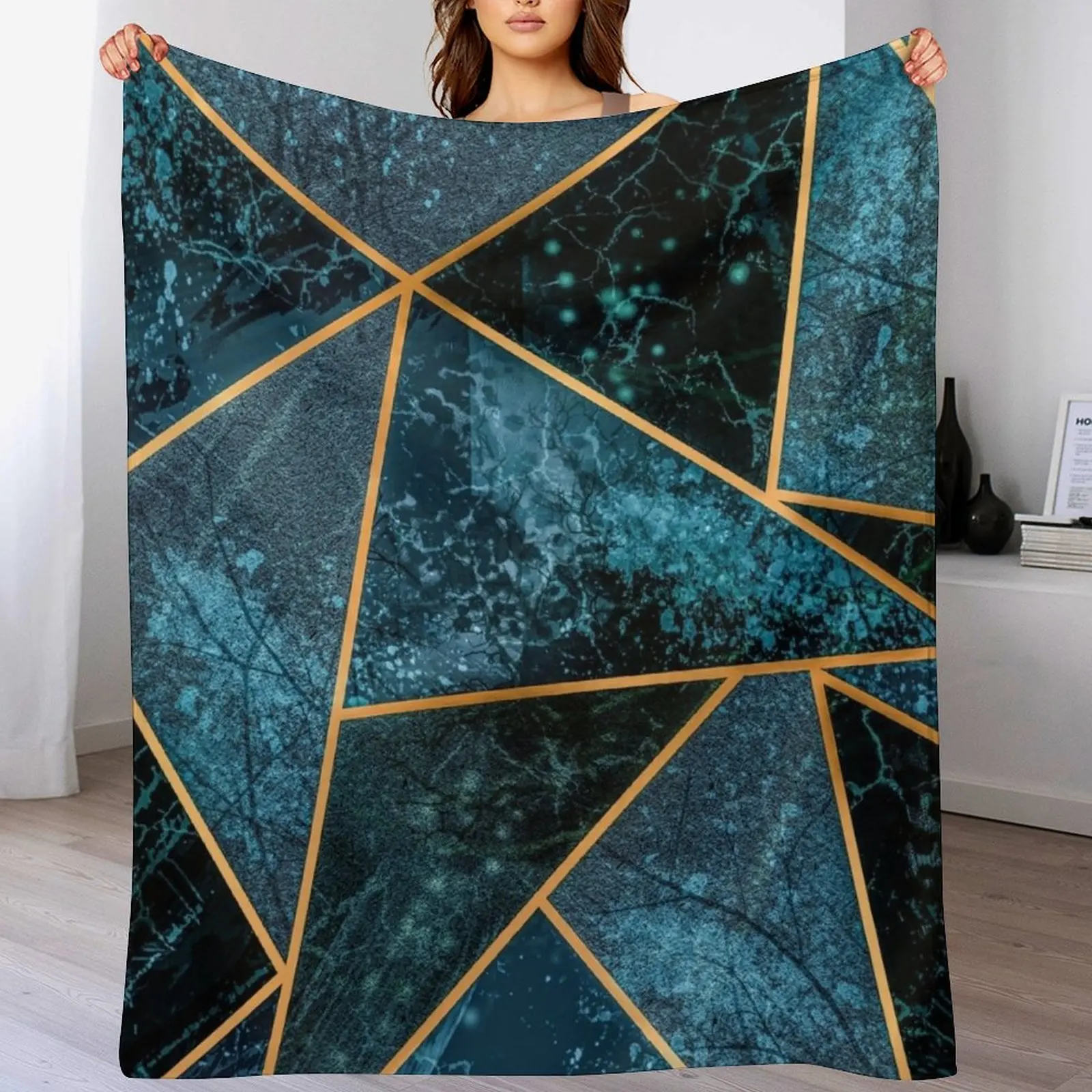 Deep Teal Stone pattern Throw Blanket Cozy Sofa Blanket for TV Watching Napping